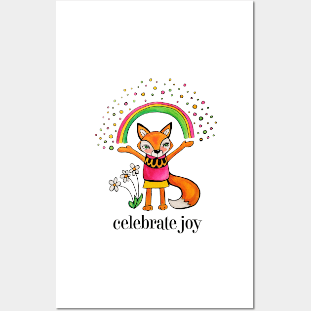 Celebrate Joy: Cute Fox Drawing Watercolor Illustration Wall Art by mellierosetest